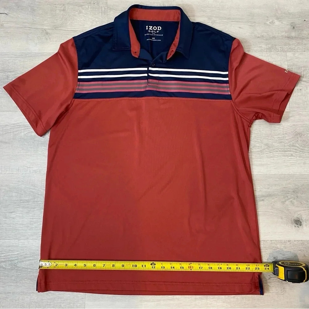 IZOD Men's Golf Polo in Salmon and Navy Size L - Short Sleeve with stretch - Picture 12 of 16